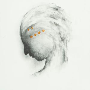 Testa illuminata 10,  2020,  Tecnica mista su carta, 35x25cm