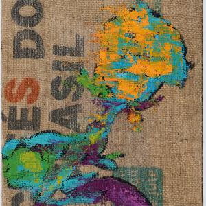 Tomorrow Never Knows, 2020, Olio su sacco di caffè , 40x30cm