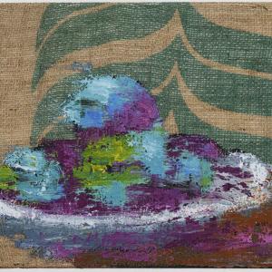 Tomorrow Never Knows, 2020, Olio su sacco di caffè , 30x40cm