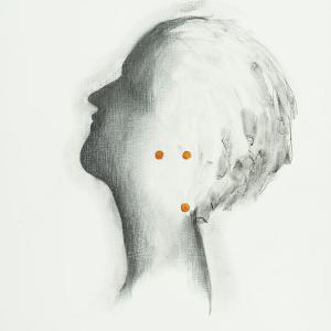 Testa illuminata 1, 2020, Tecnica mista su carta, 35x25cm