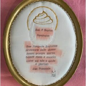 Sambayon, 2023, Inchiostro, ceretta epilatoria e ricamo su tessuto da Corredo, 16cm