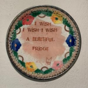 I wish I wish , 2022, Inchiostro e ceretta epilatoria su centrino da Corredo, 28cm