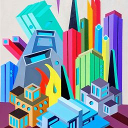 Crepuscolo sulla metropoli, 2025, Acrilico su tela, 100x80cm