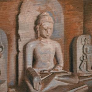 Gautama, 2017, Olio su cartone telato e legno, 26x36cm