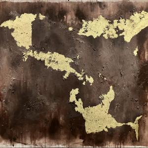 Senza titolo, 2023, Acrilico, sabbia, polvere d'oro, 120x100cm