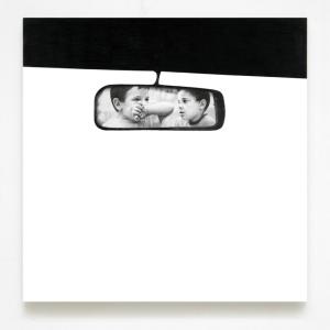 Retrovisore, 2006, Matita su legno, 79x79cm