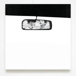 Retrovisore, 2006, Matita su legno, 79x79cm