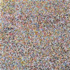 Cosmic Noise, 2021, Tessere d'alluminio e colla su tela, 100x100cm