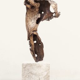 Angelo caduto, 2025, Bronzo travertino, 90X38x18cm