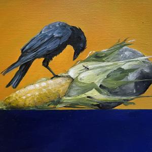 Lo spirito del mais, 2024, Olio su carta telata, 18,5x22cm