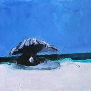 Ostrica con perla, 2024, Olio su tavola, 50x70cm