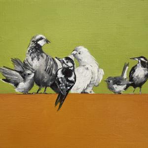 Quando gli uccelli non erano colorati, 2024, Olio su carta telata, 16,5x20cm