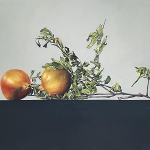 Composizione con ramo di melagrano I, 2024, Olio su tela, 158x120cm