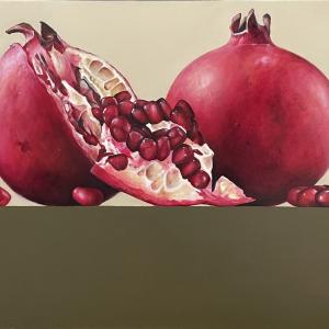 Composizione con melagrane, 2023, Olio su tela, 80x150cm