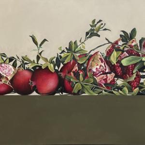 Composizione con ramo di melagrano II, 2024, Olio su tela, 88x170cm